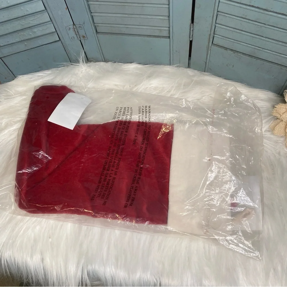 Pottery Barn NWT Red & Ivory Velvet Medium Stocking Embroidered ANNA in Red